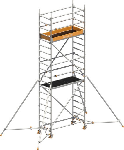 Rollgerüst Layher Uni Leicht P2 hawego 1413224 mit Stützen und Telegeländer - Arbeitshöhe 6,15 m fahrbares Gerüst mit höhenverstellbarer Lenkrolle 400 und Diagonal-Optimierung - Fahrgerüst Sicherheitsaufbau P2 mit teleskopierbaren Gerüststützen (LS-141322