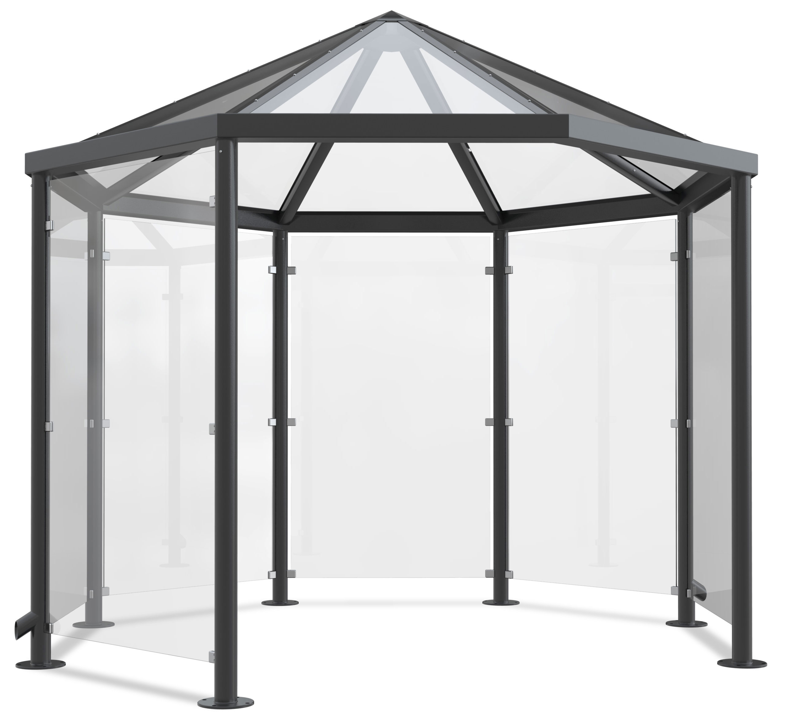 WSM Pavillon Überdachung Paris - P801 Bausatz - RAL 7016 Unterstand achteckig Stahl pulverbeschichtet anthrazitgrau mit Glasdach - zum Aufdübeln - Wandelemente aus Glas optional erhältlich (WSM-102100037) Bild-01