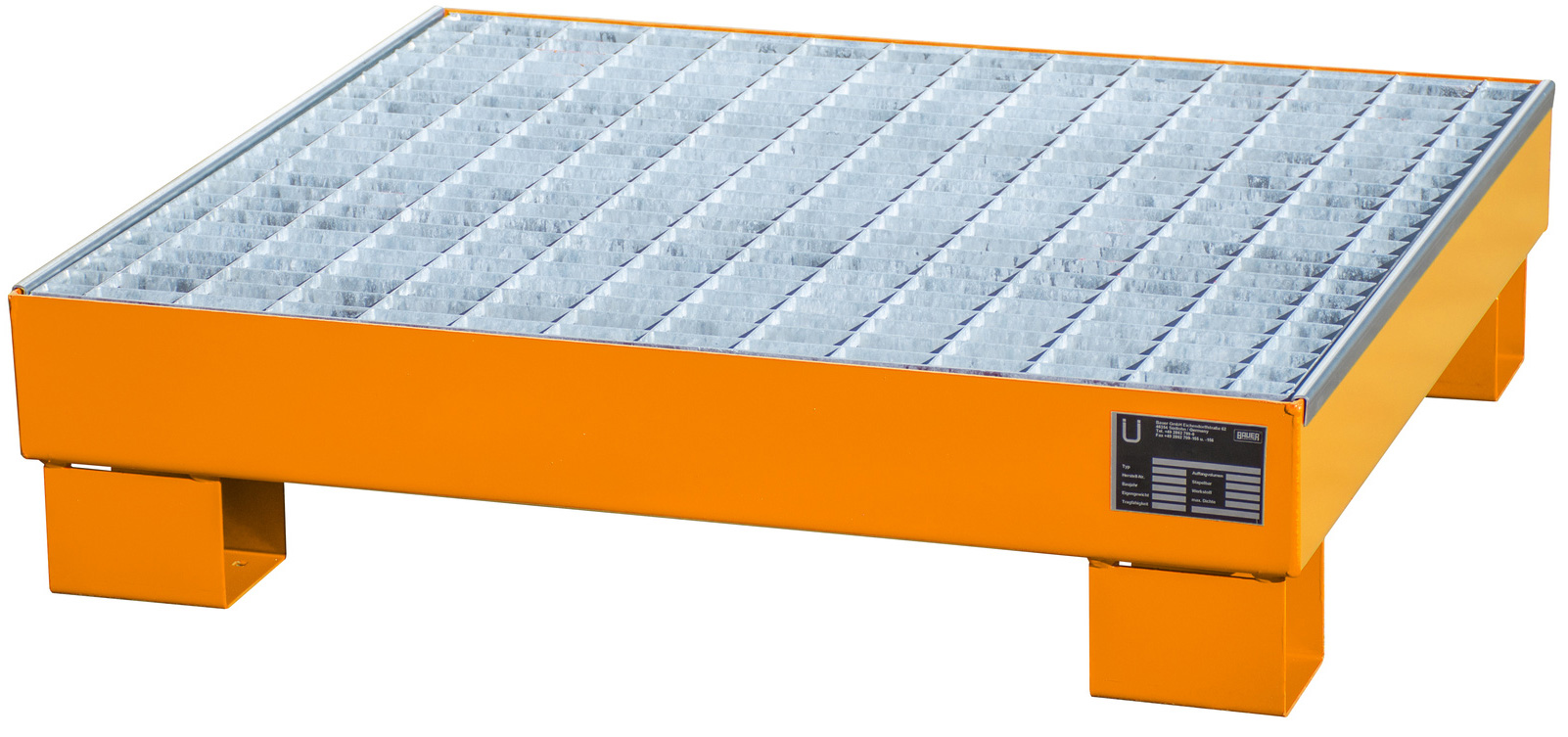 Bauer Auffangwanne Stahl AW 60-2|M - RAL 2000 Gefahrstoffwanne gelborange pulverbeschichtet mit Gitterrost - Stahlwanne mit 61 Liter Auffangvolumen (BA-4471-57-0000-1) Bild-01