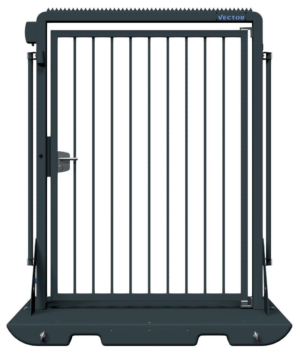 Schake Vector V-Door tiefschwarz - Klinke - Bauzaunmodul  Durchgangstür mobil mit Plattform zur Geländesicherung - RAL 9002 pulverbeschichtet mit Türklinke (SK-VPDP22SOB0192) Bild-01