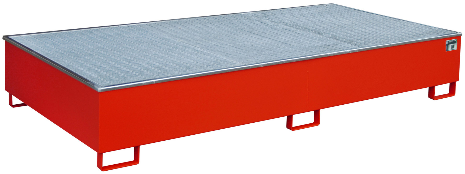 Bauer Regalwanne Stahl RW-GR 2700-3 PE - RAL 3000 Auffangbehälter mit PE-Einsatz und Gitterrost für Regalfeldlänge 2700 mm - Stahlwanne feuerrot pulverbeschichtet mit 1000 Liter Auffangvolumen  (BA-4518-59-0000-2) Bild-01