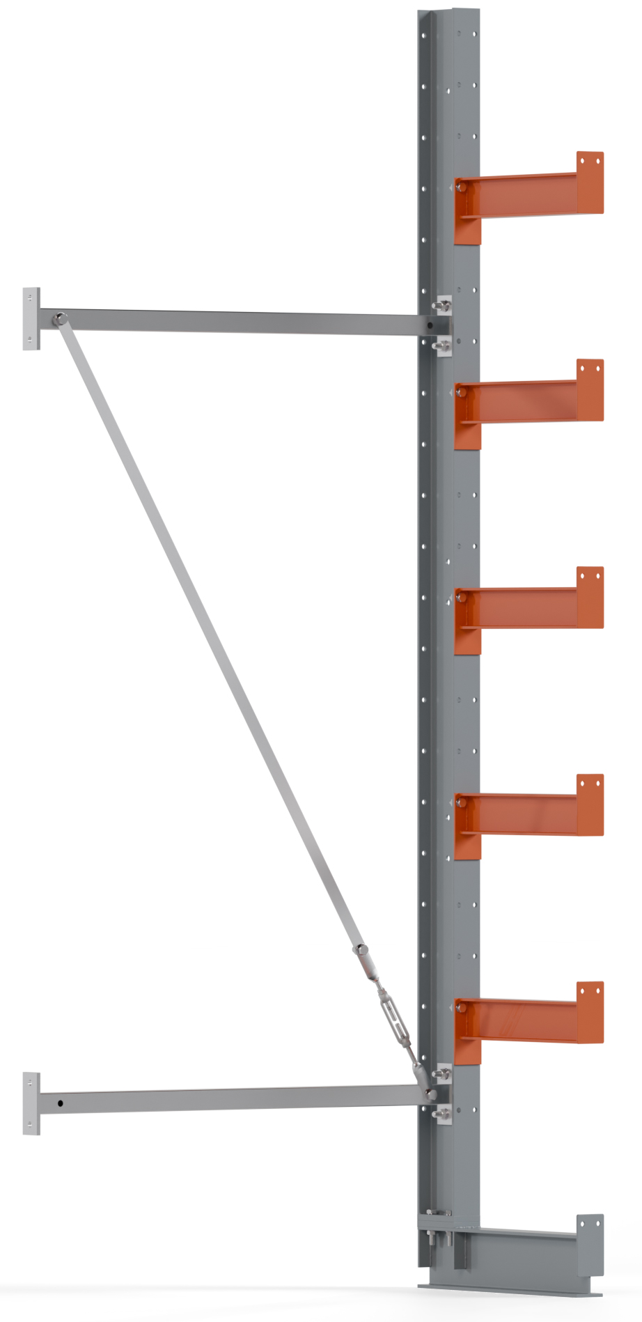 Regalwerk KARL BASIC 2500 Kragarmregal einseitig Anbaufeld 2500 x 1000 x 400 mm Lagerregal mit Kragarmlast 1100 kg | Ständerlast 2500 kg - 6 Ebenen | Kragarme frei verstellbar (RW-B6-50201-40) Bild-01