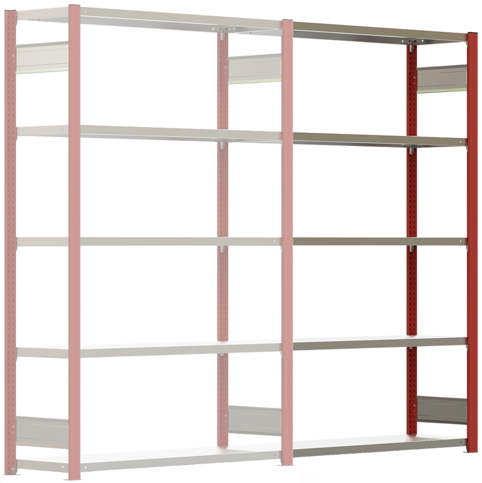 Regalwerk BERT Lagerregal 150|5 Anbaufeld 2000 x 1285 x 400 mm - RAL 3000 Regal mit Kreuzdiagonalen - Fachlast 150 kg - 5 Stahlfachböden verzinkt | Regalrahmen feuerrot pulverbeschichtet (RW-B3-43132-40-FR) Bild-01