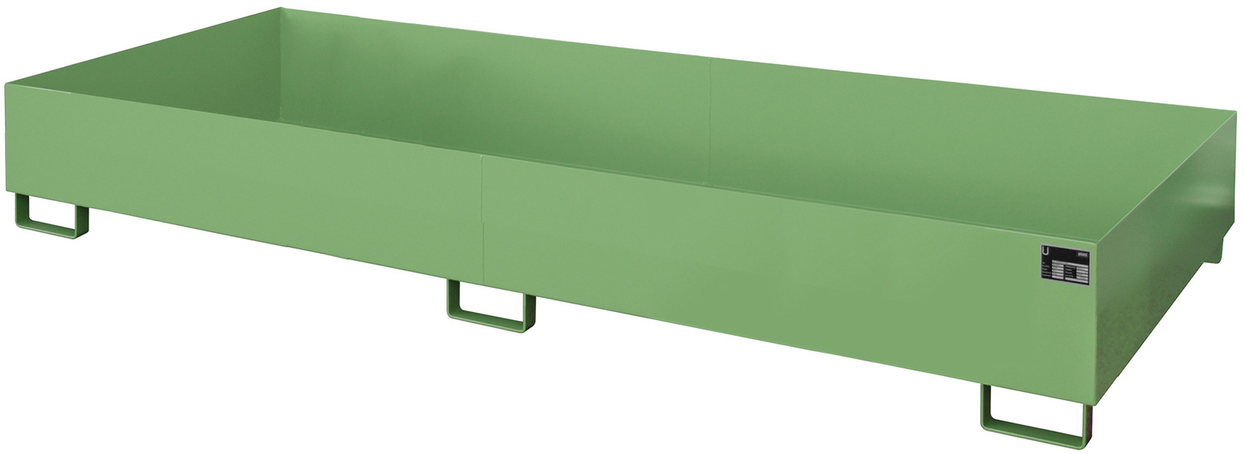 Bauer Regalwanne Stahl RW 3300-2 - RAL 6011 Auffangbehälter ohne Gitterrost für Regalfeldlänge 3300 mm - Stahlwanne resedagrün pulverbeschichtet mit 540 Liter Auffangvolumen (BA-4518-74-0000-4) Bild-01