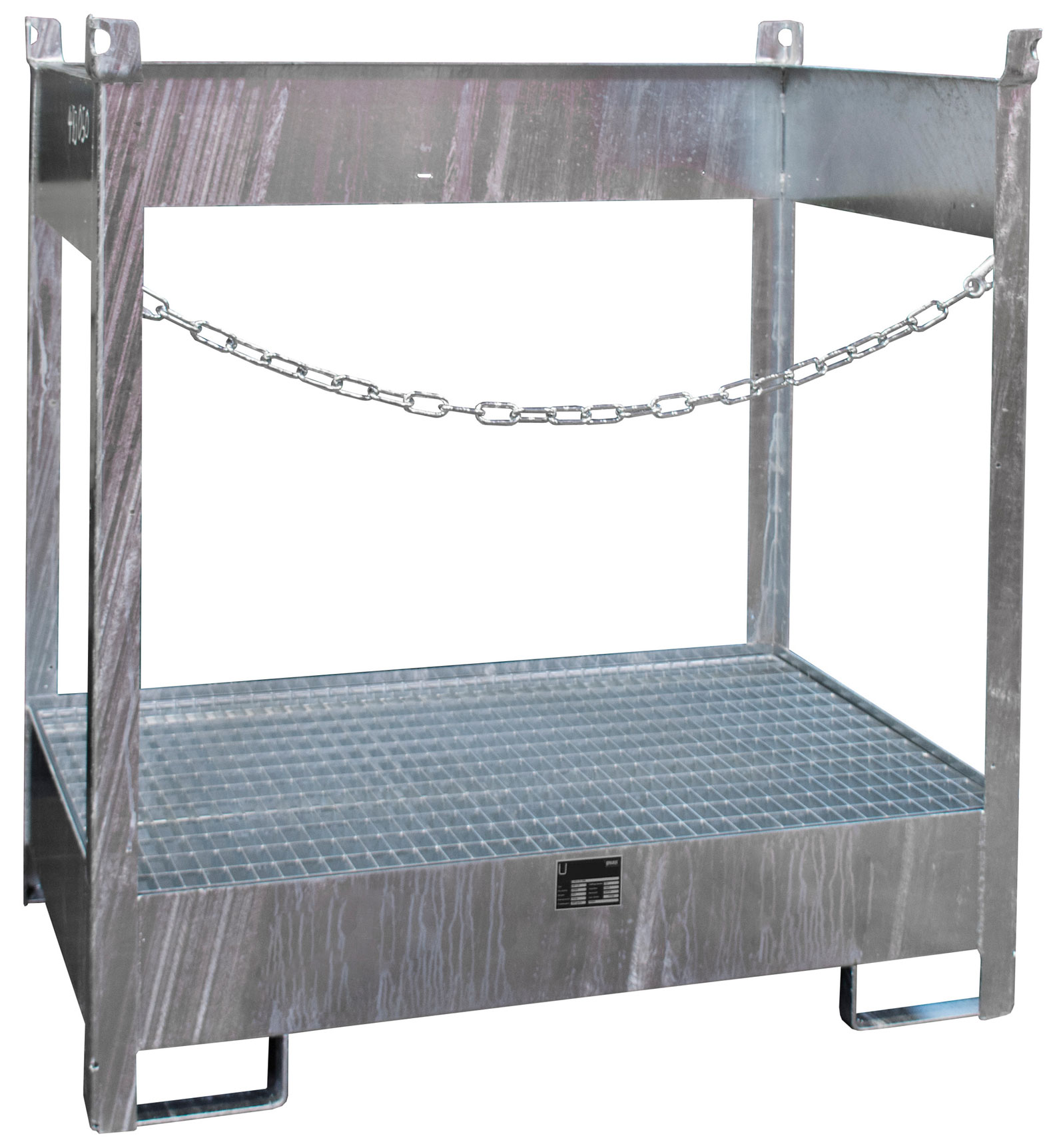 Bauer Fass-Stapelpalette Stahl FSP 2 - verzinkt Transportgestell verzinkt mit Auffangwanne seitlich geöffnet - Stapelgestell für 2 Fässer 200 Liter (BA-4442-04-0000-7) Bild-01