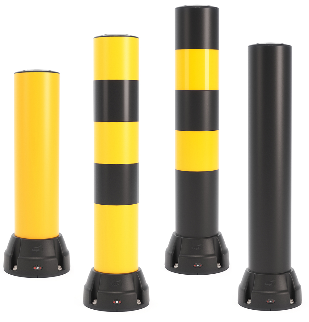 boplan Rammschutzpoller Bollard 170B Anfahrschutz aus Kunststoff mit Aufprall-Kennzeichnung - Extrilene Rundpfostenzum aufdübeln (BP-C-PPBO-170B-0750YEZ) Bild-01