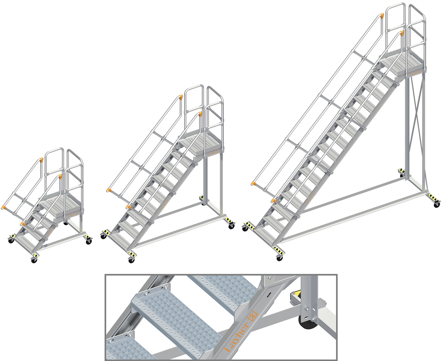 Layher Wartungsbühne 45° SG - 600 mm breit - mit Umlaufgeländer