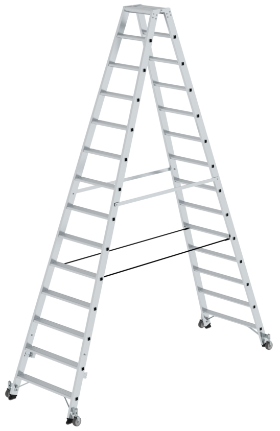 Vorschau: Günzburger Stehleiter mit Rollen Alu 2x14 Stufen Leiter beidseitg begehbar mit Rollen (GB-41228) Bild-01