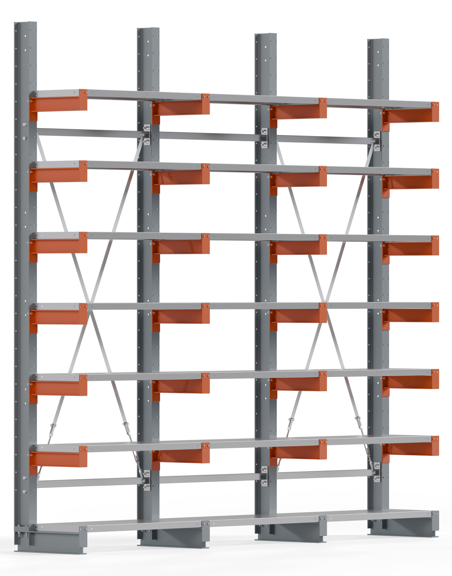 Regalwerk KARL BASIC 2250 Kragarmregal Stahlboden einseitig Komplettset 3000 x 3000 x 400 mm Lagerregal 3 Felder mit Kragarmlast 1100 kg | Ständerlast 2250 kg - 7 Ebenen mit Fachböden | Kragarme frei verstellbar (RW-B6-54300-40-S2) Bild-01
