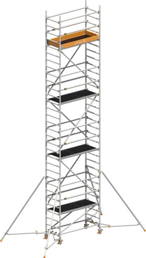 Rollgerüst Layher Uni Leicht P2 hawego 1413227 mit Stützen und Telegeländer - Arbeitshöhe 9,15 m fahrbares Gerüst mit höhenverstellbarer Lenkrolle 400 und Standleiter-Optimierung - Fahrgerüst Sicherheitsaufbau P2 mit teleskopierbaren Gerüststützen (LS-141