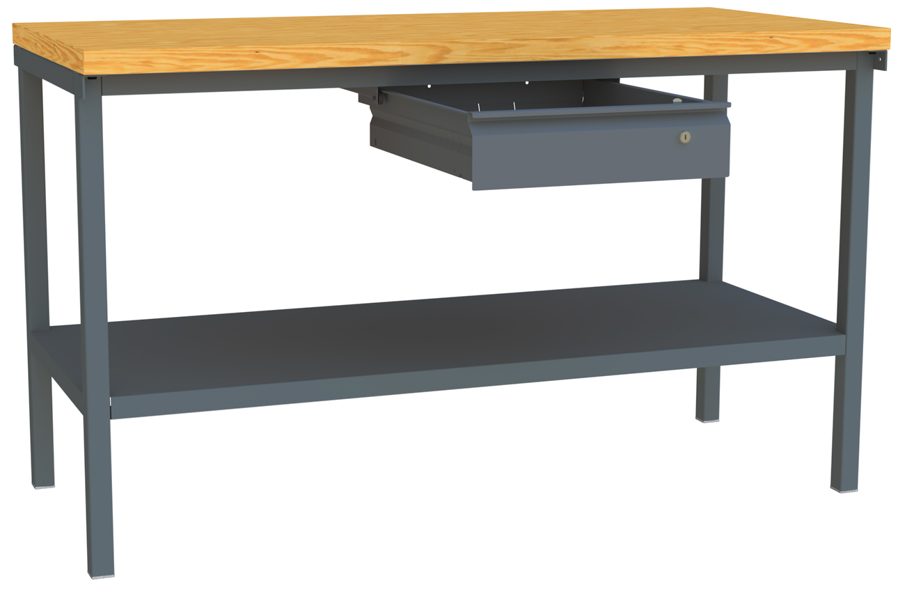 Pavoy Werktisch Modell 582 - 1500 x 700 x 900 mm | mit Ablageboden und 1 Schublade - RAL 7016 Werkbank Stahl mit Multiplexplatte 40 mm | Traglast 1500 kg - Gestell anthrazitgrau (PA-58582-150-000-716) Bild-01