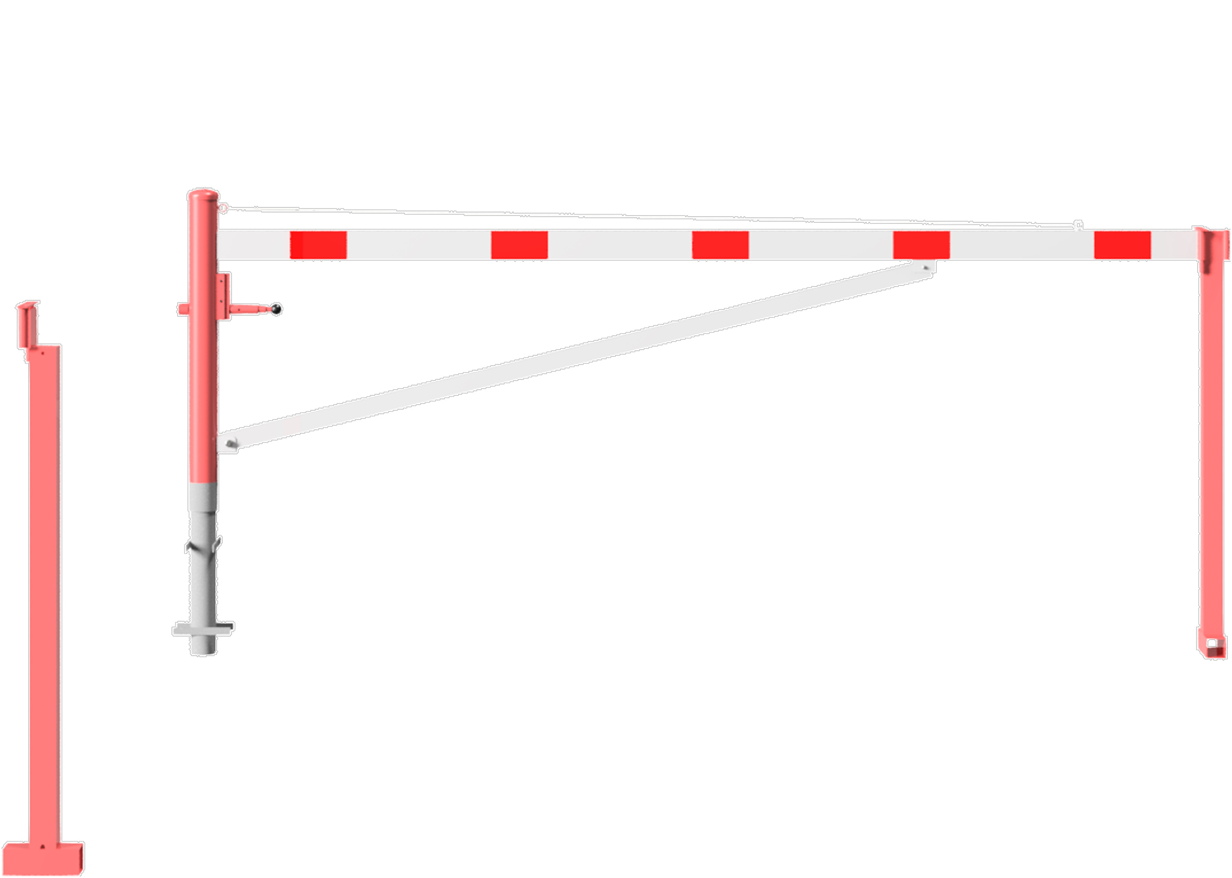 Schake Drehschranke mit Auflagestütze - Schrankenbaum 100 x 50 mm OEV weiß | rot - 3500 mm