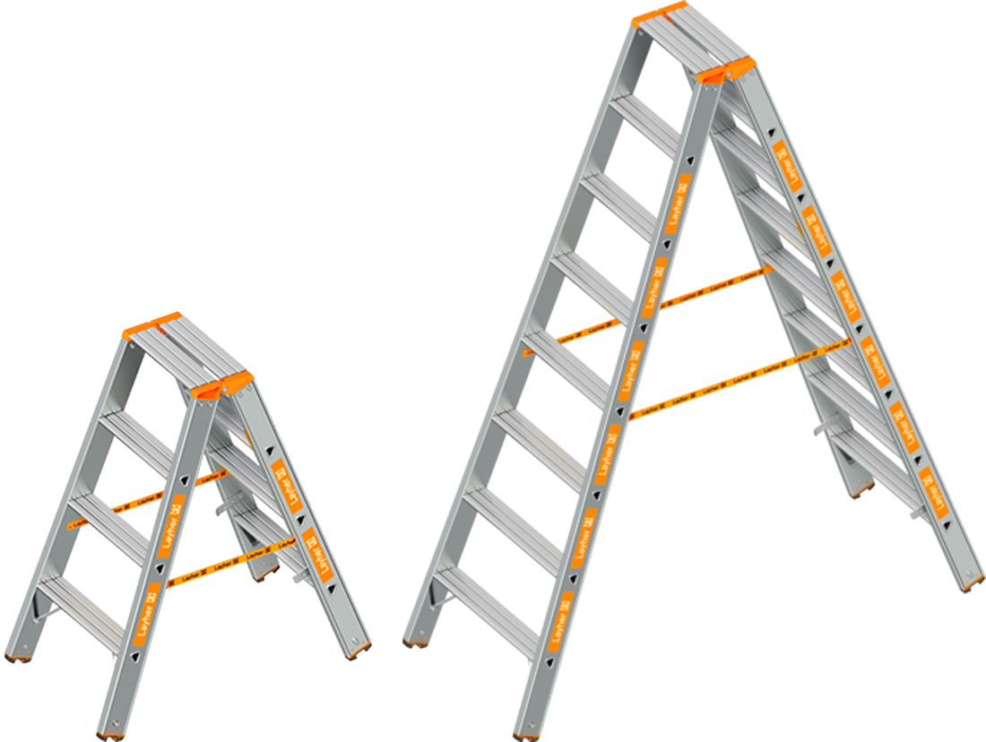 Layher Stehleiter Alu eloxiert Stufen beidseitig begehbar Layher Leiter - beidseitig begehbar (LS-C-1048.004) Bild-01