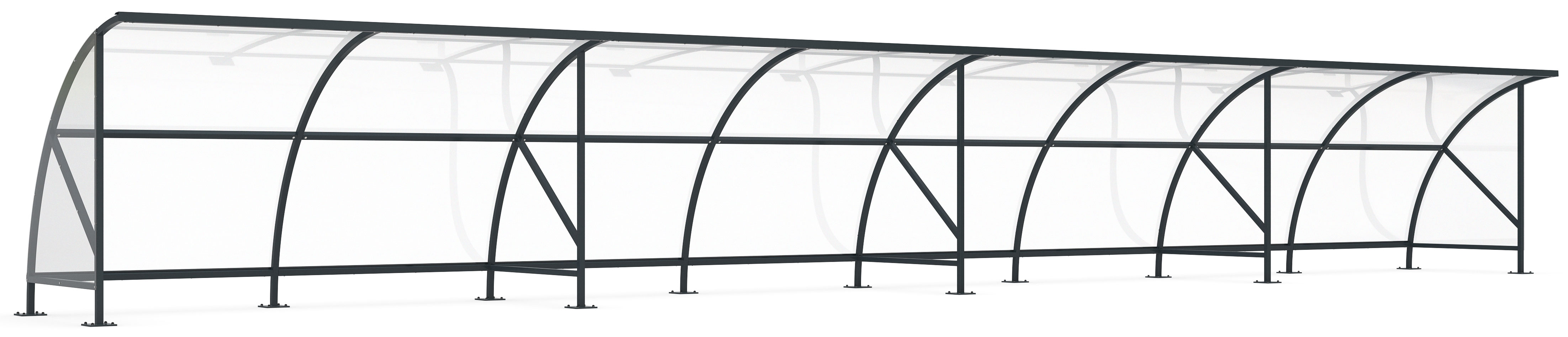 WSM Überdachung Bamberg - B 1|16 Bausatz - RAL 7016 Unterstand Stahl pulverbeschichtet anthrazitgrau mit Polycarbonat Bogendach - Fahrradüberdachung | Trainerunterstand zum Aufdübeln (WSM-102100419) Bild-01