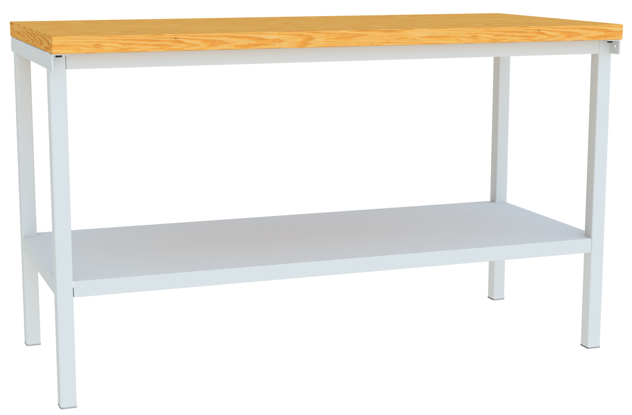 Pavoy Werktisch Modell 581 - 1500 x 700 x 900 mm | mit Ablageboden - RAL 7035 Werkbank Stahl mit Multiplexplatte 40 mm | Traglast 1500 kg - Gestell lichtgrau  (PA-58581-150-000-735) Bild-01