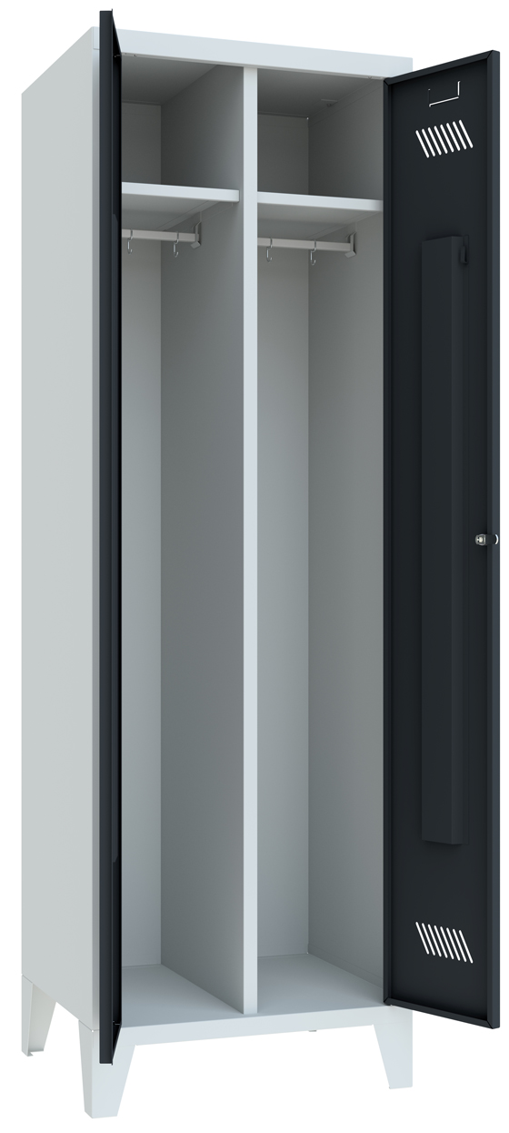 Pavoy Spind mit Füßen 1850 x 600 x 500 mm - 1 Doppel-Abteil mit Drehriegel - RAL 7035 | 7016 Garderobenschrank Stahl Fachbreite 600 mm mit Hutboden und Kleiderstange - Korpus lichtgrau | Türen anthrazitgrau (PA-20201-213-332-735716) Bild-01