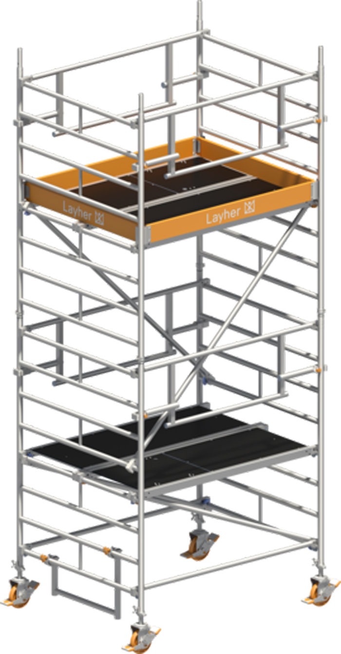 Fahrgerüst Layher Uni Kompakt P2 SAFETY Plus 1425003 - Arbeitshöhe 5,20 m fahrbares Gerüst mit Sicherheits-Doppelgeländern - Rollgerüst Sicherheitsaufbau P2 (LS-1425003) Bild-01
