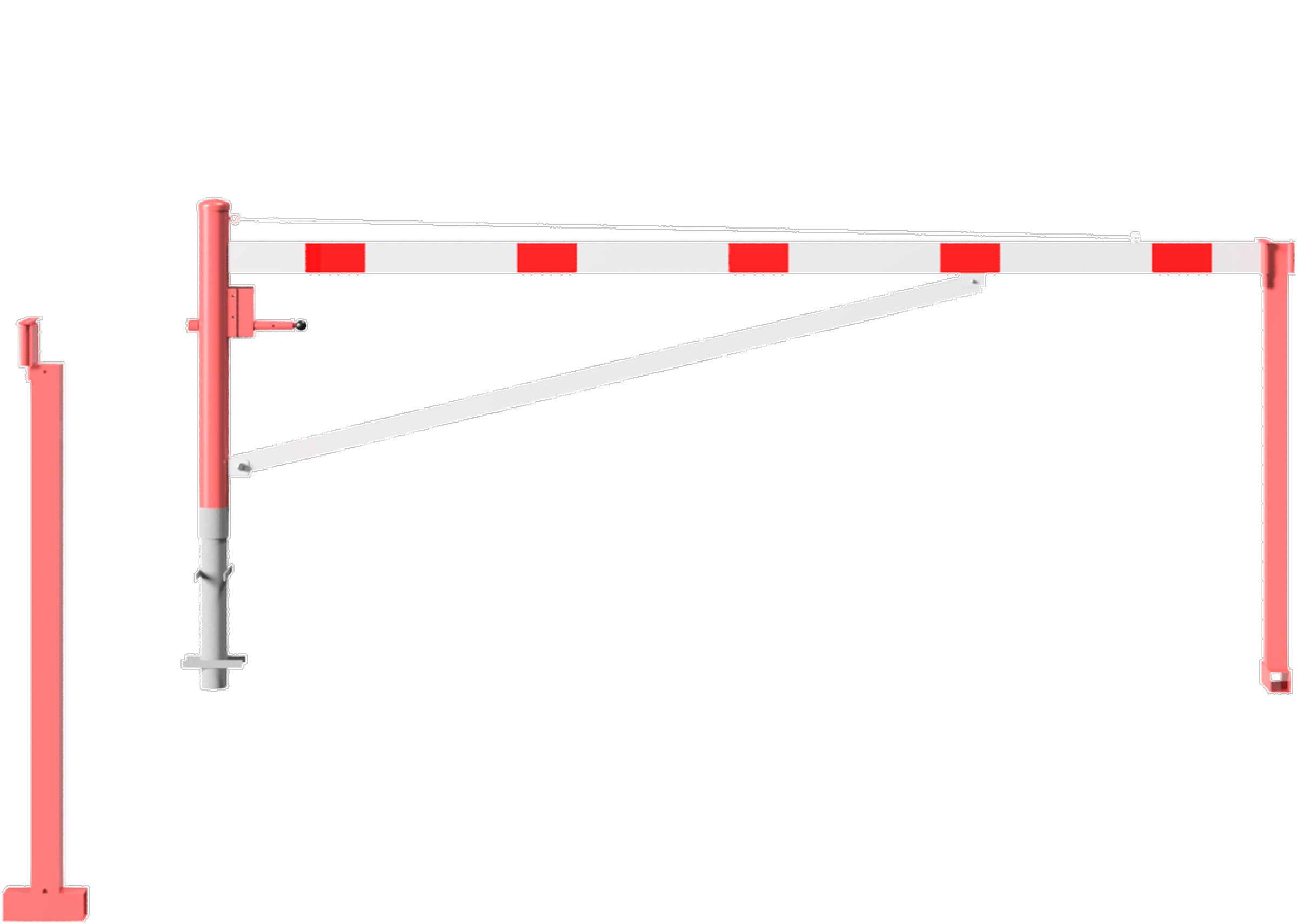 Schake Drehschranke mit Auflagestütze - Schrankenbaum 100 x 50 mm OEP weiß | rot - 3500 mm