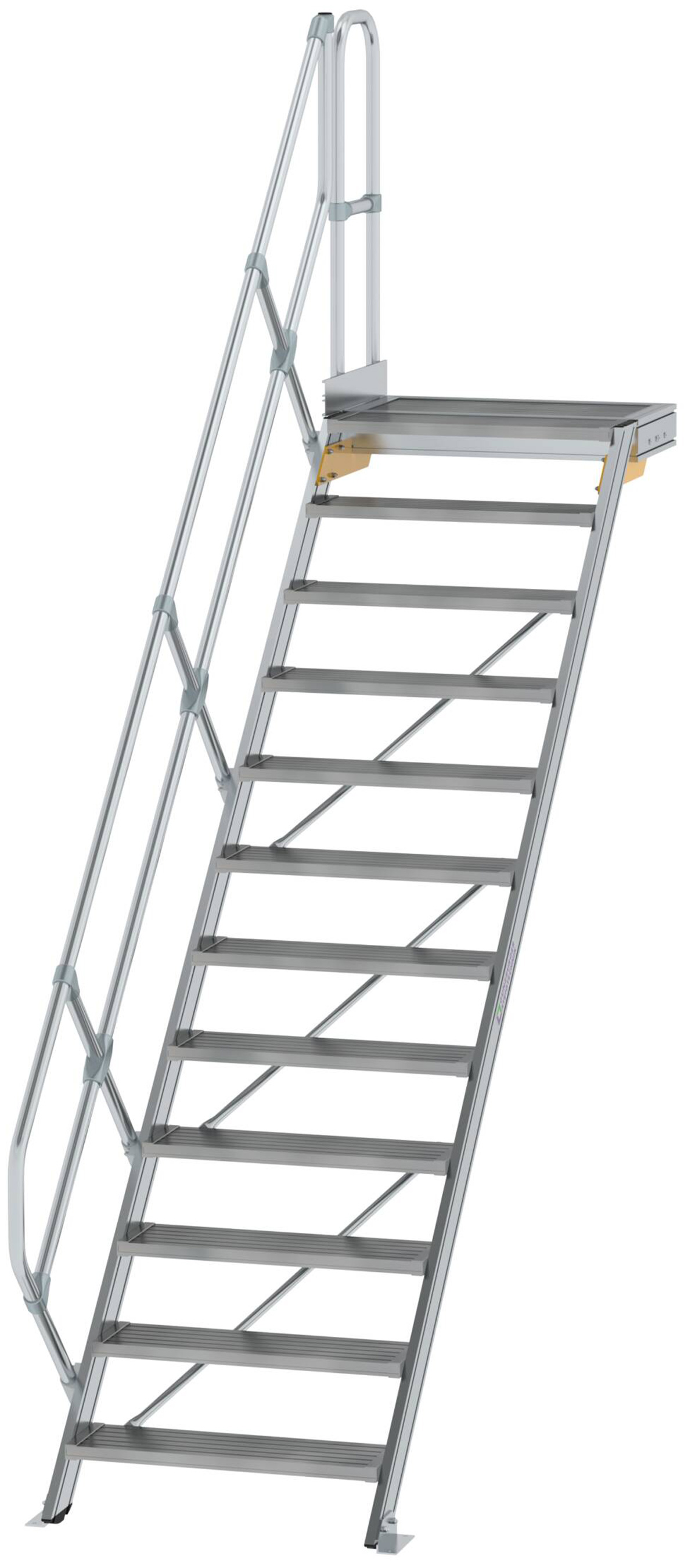 Günzburger Podesttreppe 45° 12 Stufen - 800 mm breit Alutreppe mit einem Handlauf - Stufenausführung Alu geriffelt (GB-600452) Bild-01