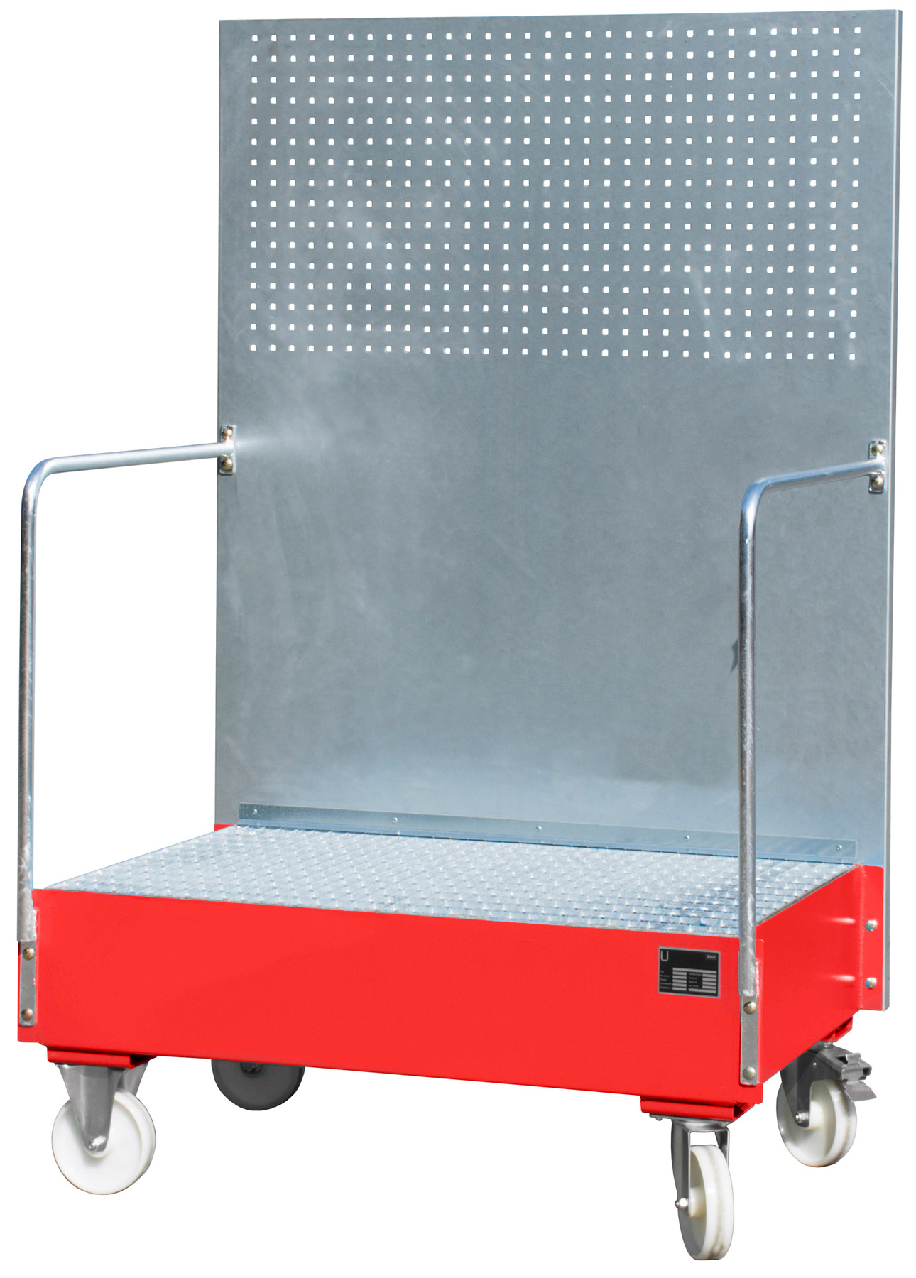 Bauer Auffangwanne fahrbar Stahl LPW 200-2 - RAL 3000 Gefahrstoffwanne mobil feuerrot pulverbeschichtet mit Gitterrost - Stahlwanne für 2 Fässer 200 Liter (BA-4447-59-0000-2) Bild-01