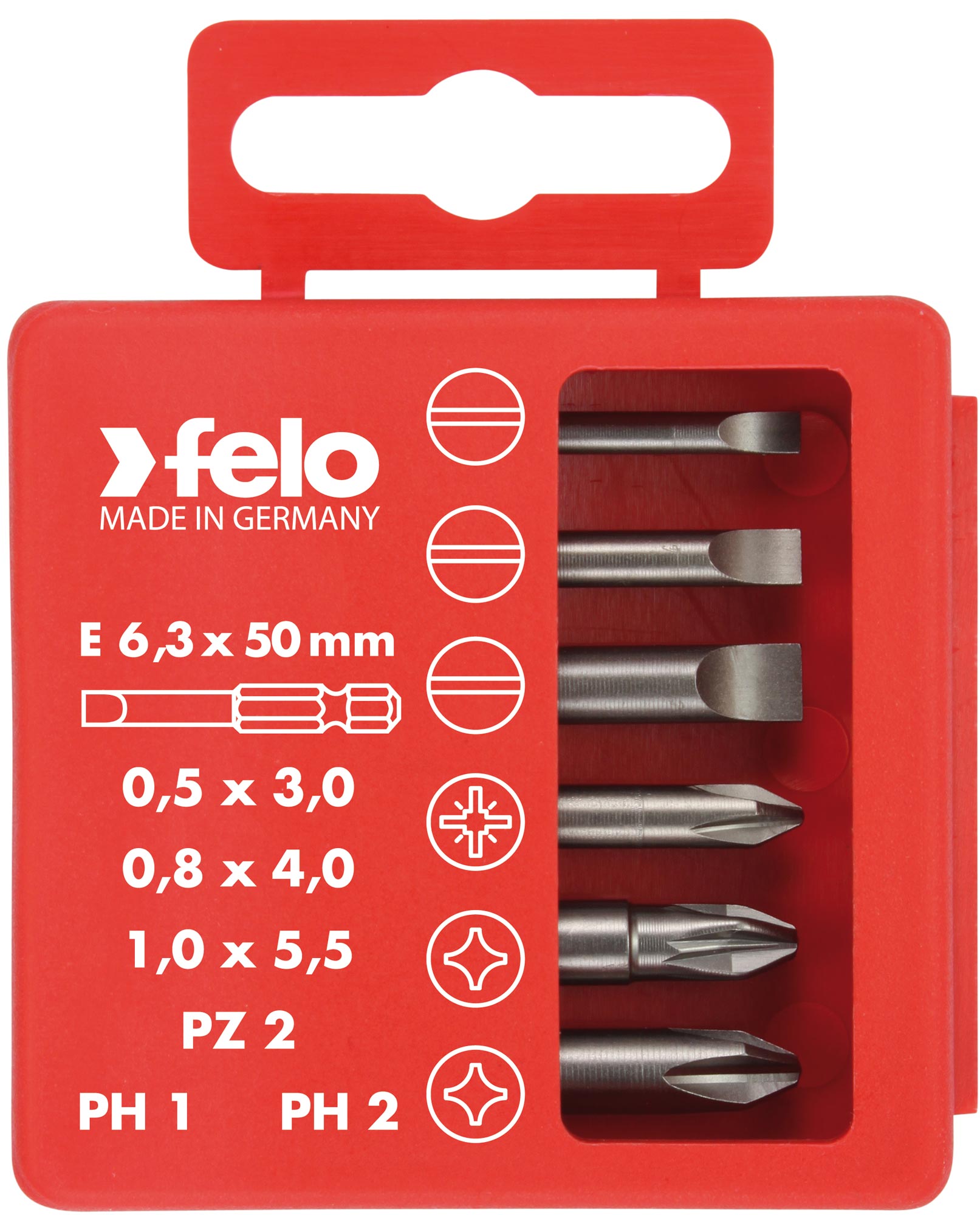 Felo Profi Bit-Box 6-teilig Industrie E 6,3 x 50 mm Universal Bit Set - SL 3,0 | SL 4,0 | SL 5,5 | PZ 2 | PH 1 | PH 2 (FL-03092516) Bild-01