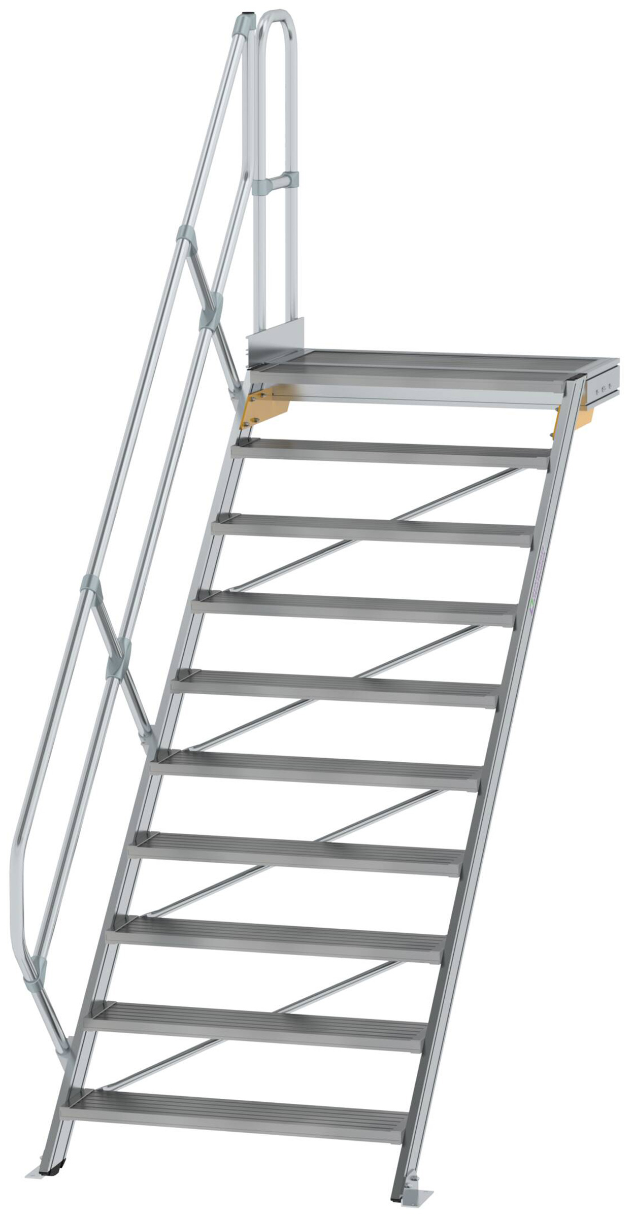 Günzburger Podesttreppe 45° 10 Stufen - 1000 mm breit Alutreppe mit einem Handlauf - Stufenausführung Alu geriffelt (GB-600470) Bild-01
