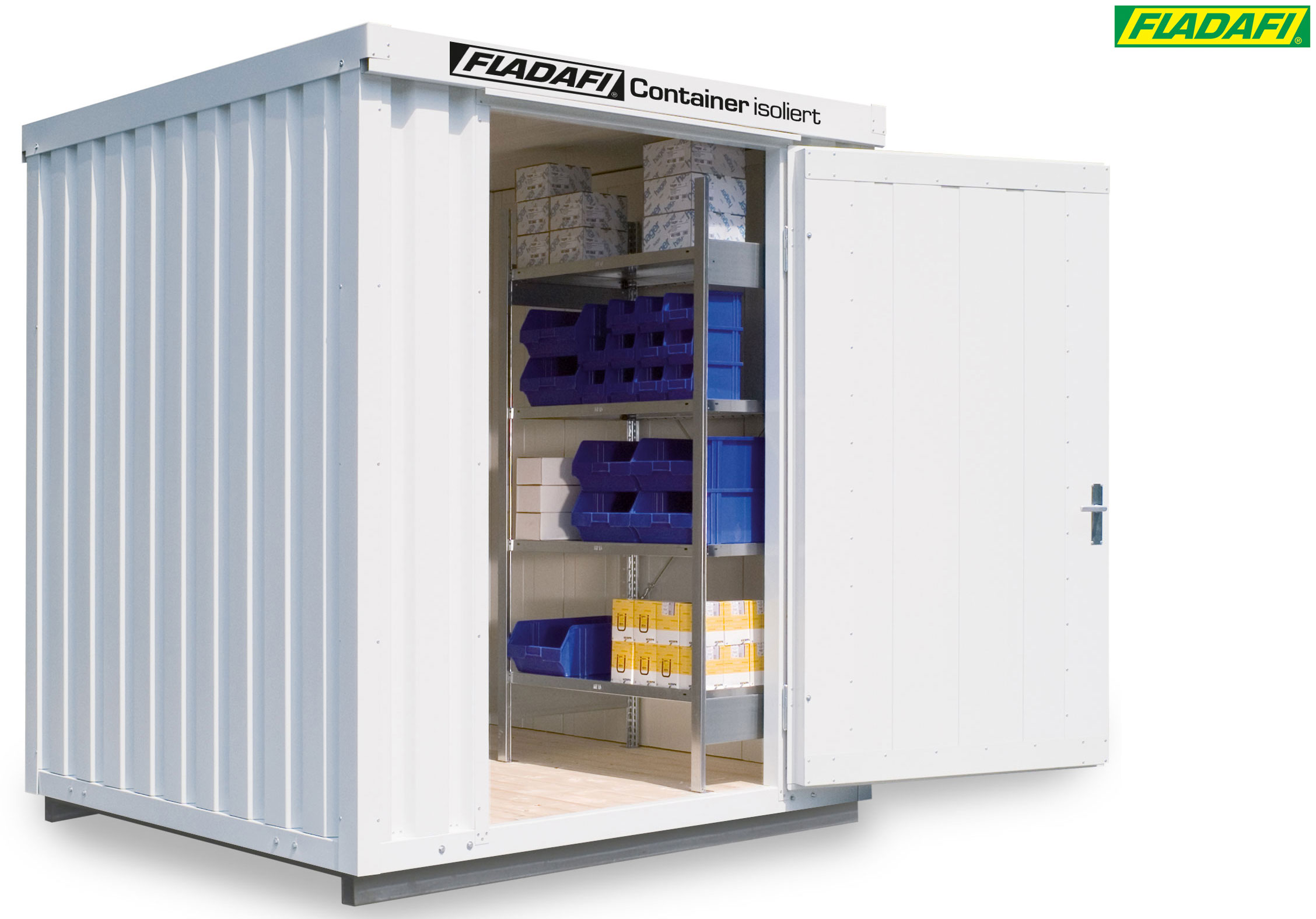 FLADAFI Thermocontainer 2100 x 2170 x 2465 mm mit isoliertem Boden - 1-flügelige Tür auf 2 m Seite Container isoliert IC Pro 1200 mit Tür 1180 x 2090 mm - Materialcontainer 4 m² - Lagercontainer fertig montiert (SB-F2221210101) Bild-01