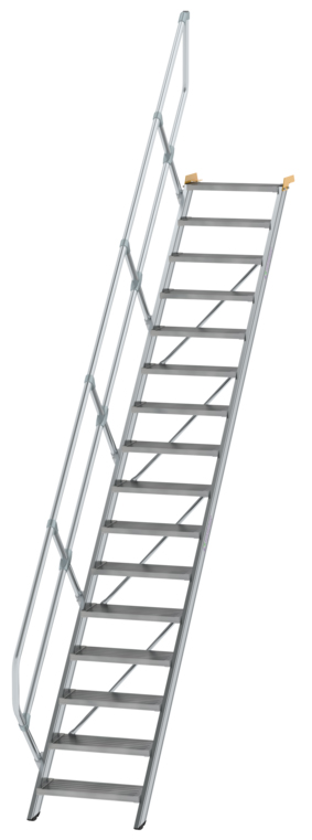 Günzburger Treppe 45° 16 Stufen - 600 mm breit Alutreppe mit einem Handlauf - Stufenausführung Alu geriffelt (GB-600256) Bild-01