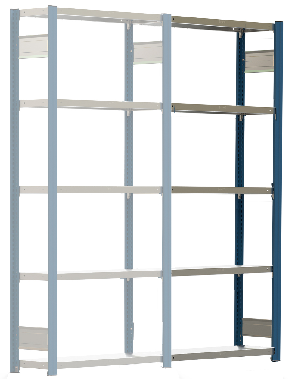 Regalwerk BERT Lagerregal 150|6 Anbaufeld 2500 x 875 x 300 mm - RAL 5010 Regal mit Kreuzdiagonalen - Fachlast 150 kg - 6 Stahlfachböden verzinkt | Regalrahmen enzianblau pulverbeschichtet (RW-B3-43412-30-EB) Bild-01