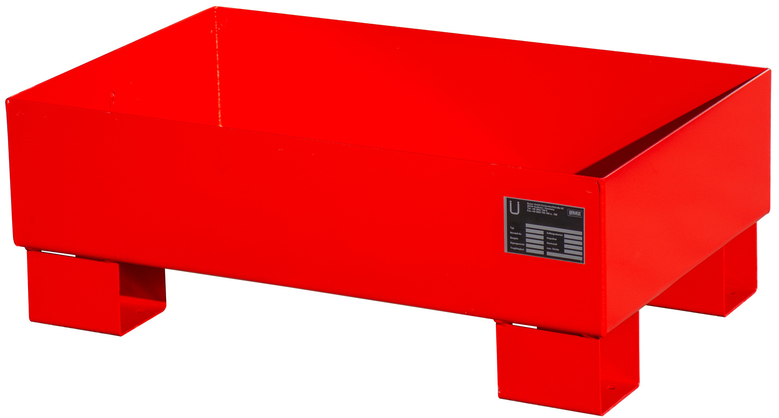 Bauer Auffangwanne Stahl AW 60-1 - RAL 3000 Gefahrstoffwanne feuerrot pulverbeschichtet ohne Gitterrost - Stahlwanne mit 65 Liter Auffangvolumen (BA-4471-52-0000-2) Bild-01