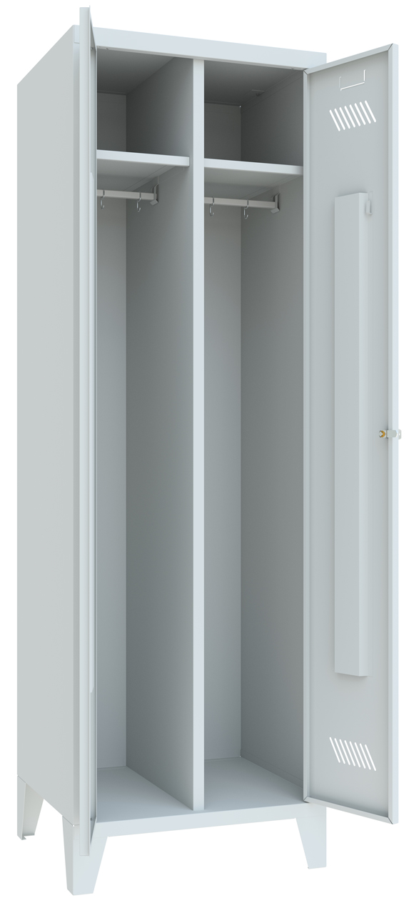 Pavoy Spind mit Füßen 1850 x 600 x 500 mm - 1 Doppel-Abteil mit Zylinderschloss - RAL 7035 Garderobenschrank Stahl Fachbreite 600 mm mit Hutboden und Kleiderstange - Korpus lichtgrau | Türen lichtgrau (PA-20201-213-331-735) Bild-01