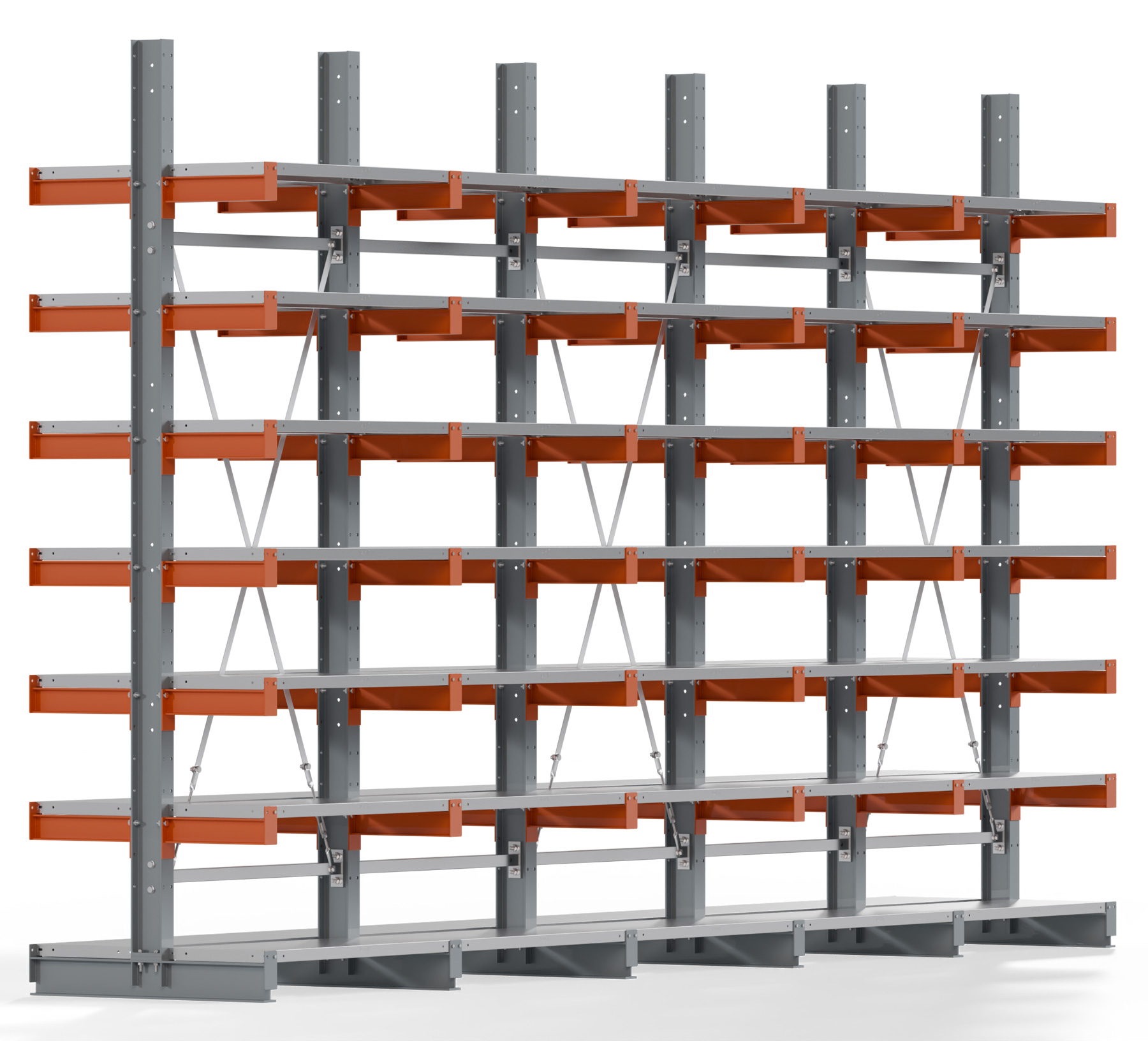 Regalwerk KARL BASIC 2250 Kragarmregal Stahlboden doppelseitig Komplettset 3000 x 5000 x 400 mm Lagerregal 5 Felder mit Kragarmlast 1100 kg | Ständerlast 2250 kg - 2x7 Ebenen mit Fachböden | Kragarme frei verstellbar (RW-B6-54310-40-S4) Bild-01