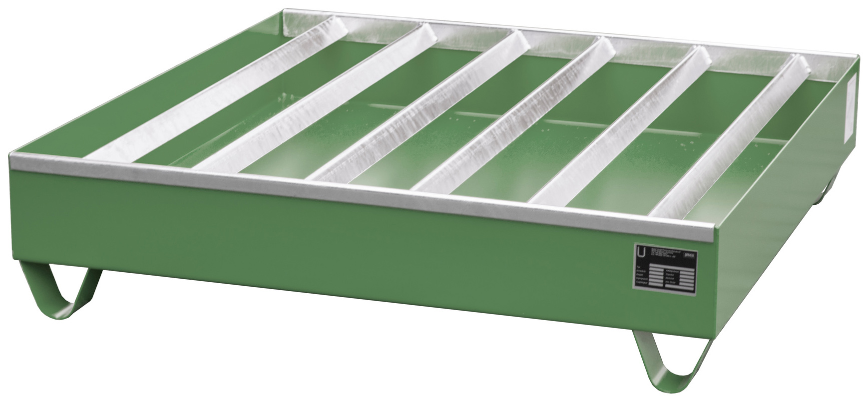 Bauer Auffangwanne Stahl PW 200-4 - RAL 6011 Gefahrstoffwanne resedagrün pulverbeschichtet mit Fassauflage - Stahlwanne mit 230 Liter Auffangvolumen (BA-4471-83-0000-4) Bild-01