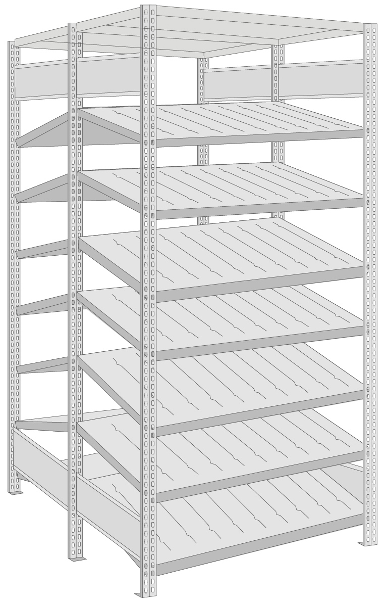 Regalwerk BERT Kanban-Regal doppelseitig Grundfeld 2000 x 1005 x 500 mm Regal mit Tiefenriegel - Fachlast 250 kg - 14 Ebenen (RW-B3-82220-50) Bild-01