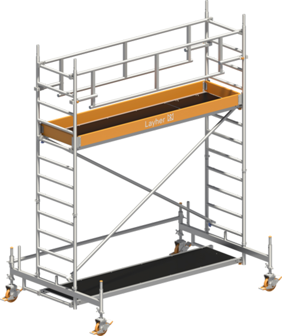 Fahrgerüst Layher Uni Standard P2 SAFETY Plus 1421102 - Arbeitshöhe 4,35 m fahrbares Gerüst mit Sicherheits-Doppelgeländern - Rollgerüst Sicherheitsaufbau P2 mit Fahrbalken (LS-1421102) Bild-01