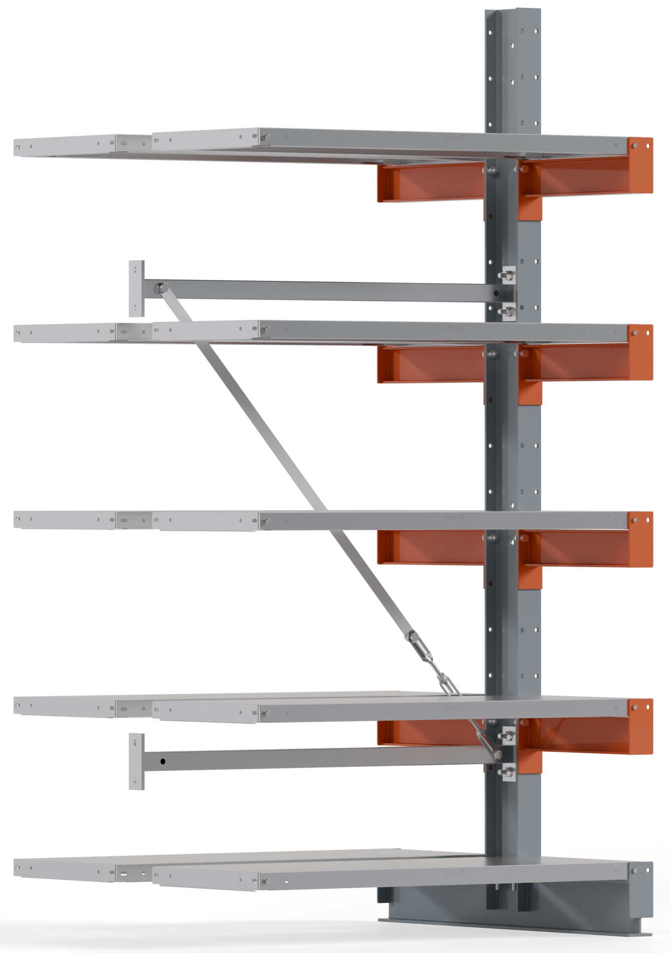 Regalwerk KARL BASIC 2600 Kragarmregal Stahlboden doppelseitig Anbaufeld 2000 x 1000 x 400 mm Lagerregal mit Kragarmlast 1100 kg | Ständerlast 2600 kg - 2x5 Ebenen mit Fachböden | Kragarme frei verstellbar (RW-B6-54111-40) Bild-01