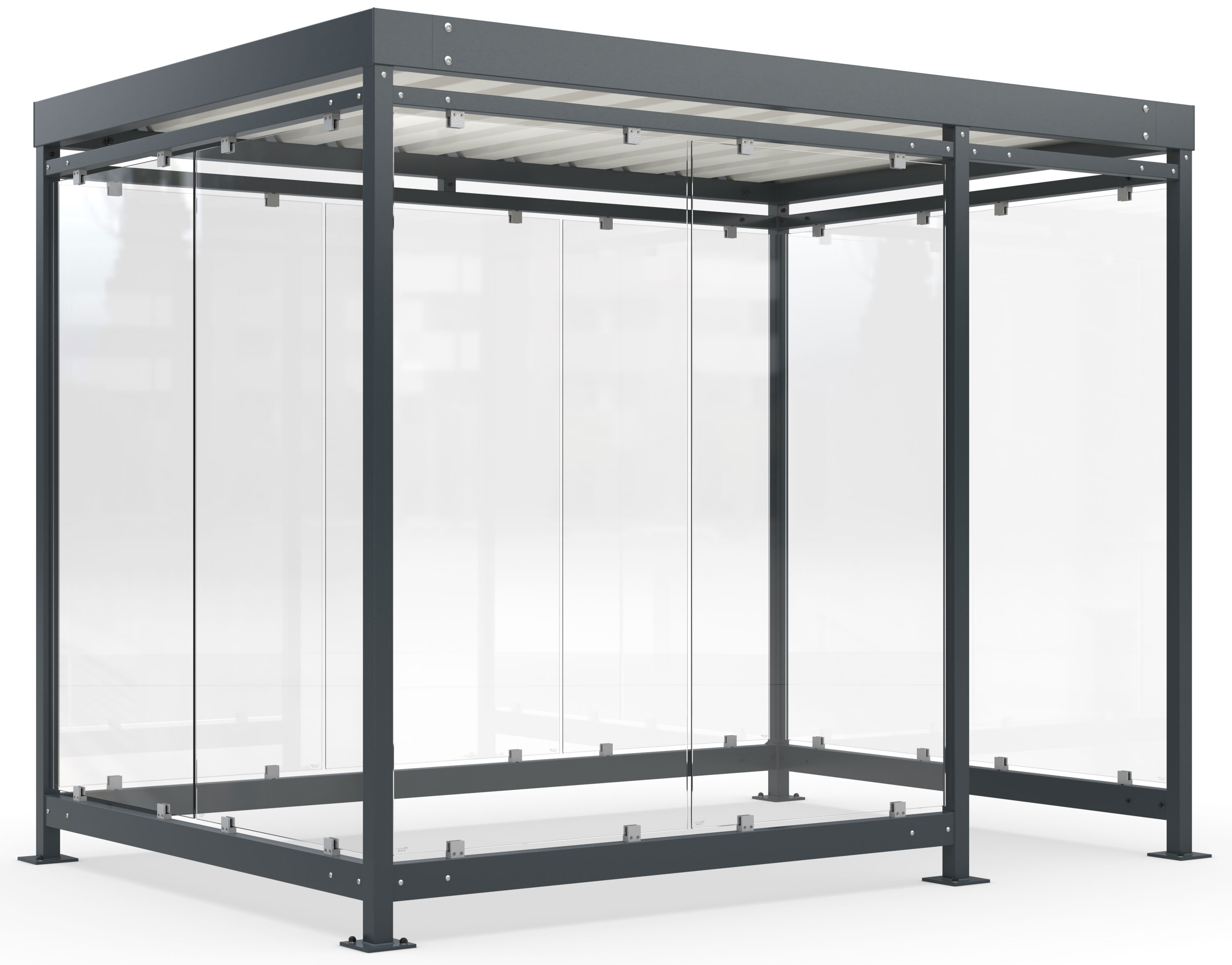 WSM Überdachung Köln - K3 d|b Bausatz - RAL 7016 Unterstand Stahl pulverbeschichtet anthrazitgrau mit Trapezblechdach - Wandelemente mit Glaseinsatz Glashell - zum Aufdübeln (WSM-102001419) Bild-01