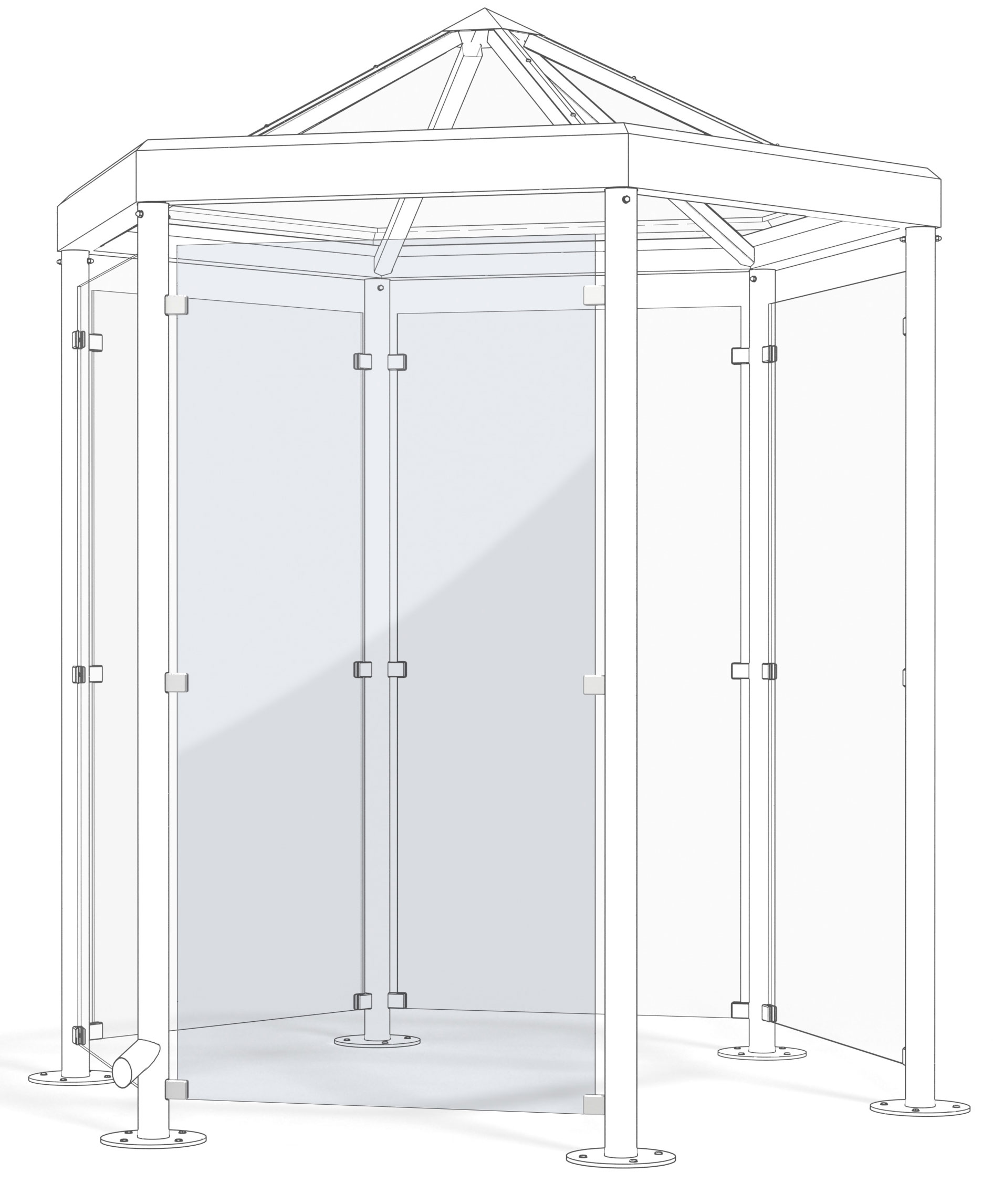 WSM Pavillon Überdachung Paris P601 - Glas Seitenwand Glashell Seitenwand aus Glas für Personenüberdachung Paris sechseckig - Aufpreis pro Scheibe  (WSM-102100061) Bild-01