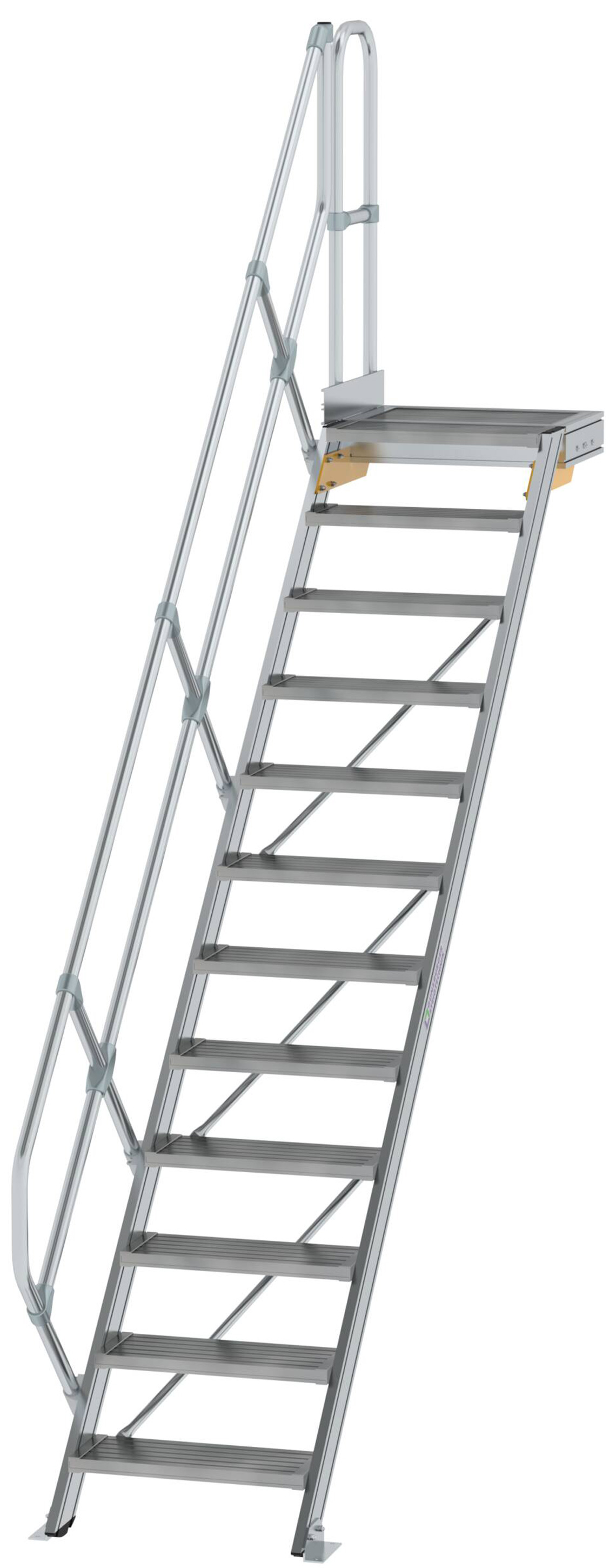 Günzburger Podesttreppe 45° 12 Stufen - 600 mm breit Alutreppe mit einem Handlauf - Stufenausführung Alu geriffelt (GB-600432) Bild-01