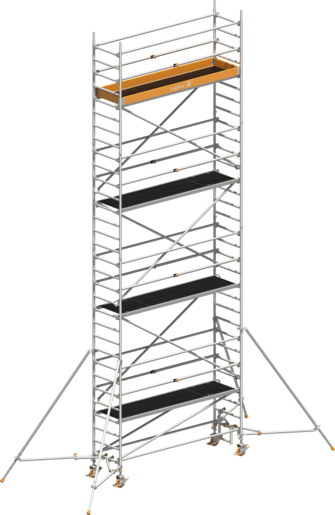 Fahrgerüst Layher Uni Standard P2 1411127 mit Stützen und Telegeländer - Arbeitshöhe 9,20 m fahrbares Gerüst mit teleskopierbaren Geländern - Rollgerüst Sicherheitsaufbau P2 mit Gerüststützen (LS-1411127) Bild-01