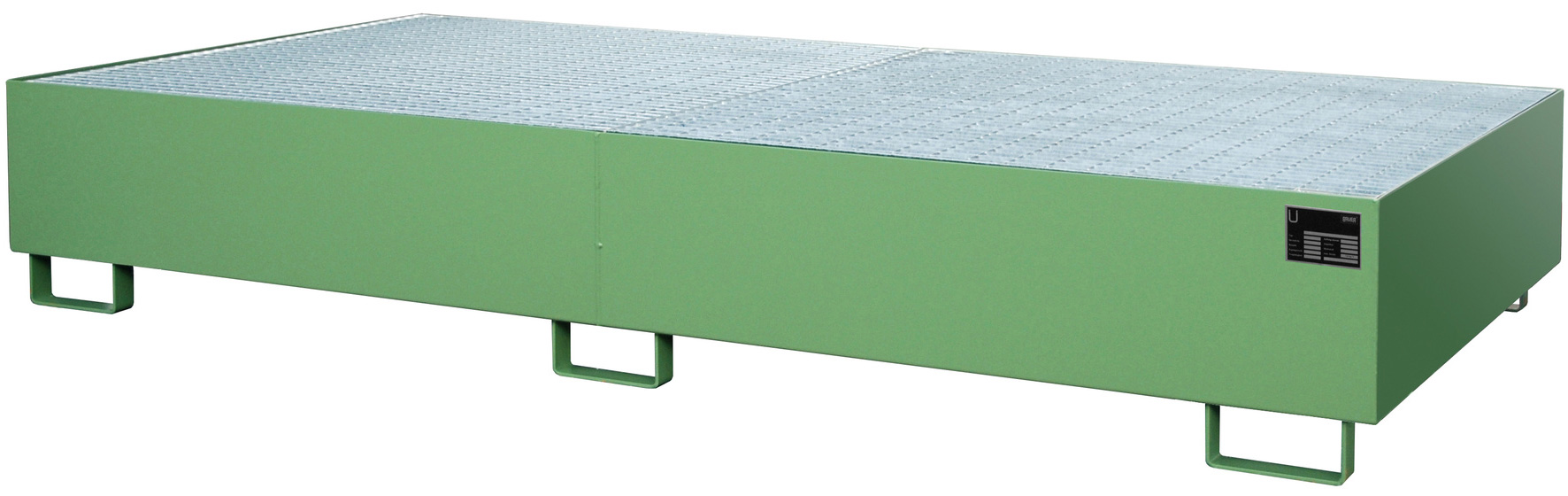 Bauer Regalwanne Stahl RW-GR 2700-3 - RAL 6011 Auffangbehälter mit Gitterrost für Regalfeldlänge 2700 mm - Stahlwanne resedagrün pulverbeschichtet mit 1000 Liter Auffangvolumen (BA-4518-47-0000-4) Bild-01