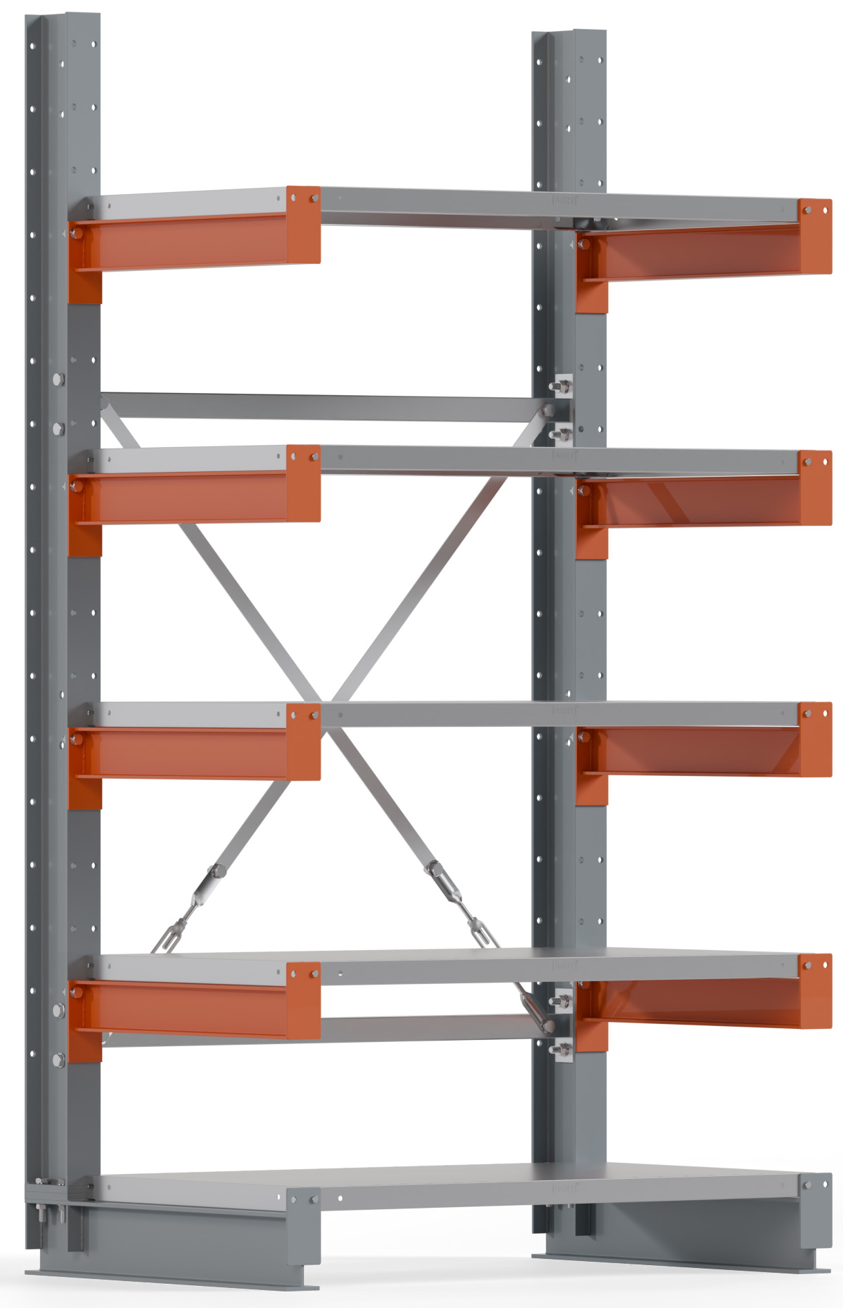 Regalwerk KARL BASIC 1800 Kragarmregal Stahlboden einseitig Grundfeld 2000 x 1000 x 600 mm Lagerregal mit Kragarmlast 730 kg | Ständerlast 1800 kg - 5 Ebenen mit Fachböden | Kragarme frei verstellbar (RW-B6-54100-60) Bild-01