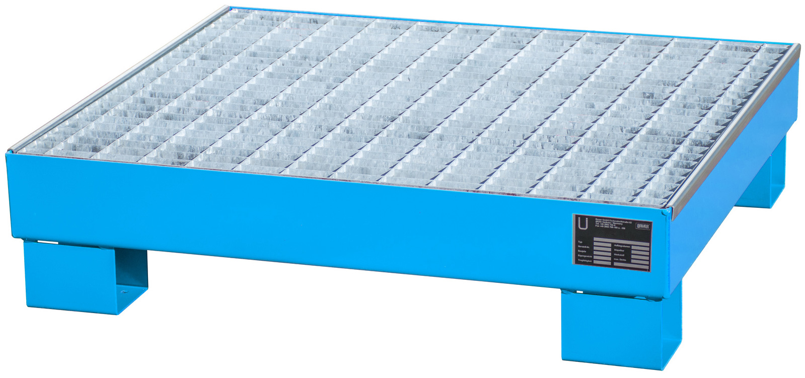 Bauer Auffangwanne Stahl AW 60-2|M - RAL 5012 Gefahrstoffwanne lichtblau pulverbeschichtet mit Gitterrost - Stahlwanne mit 61 Liter Auffangvolumen (BA-4471-57-0000-3) Bild-01