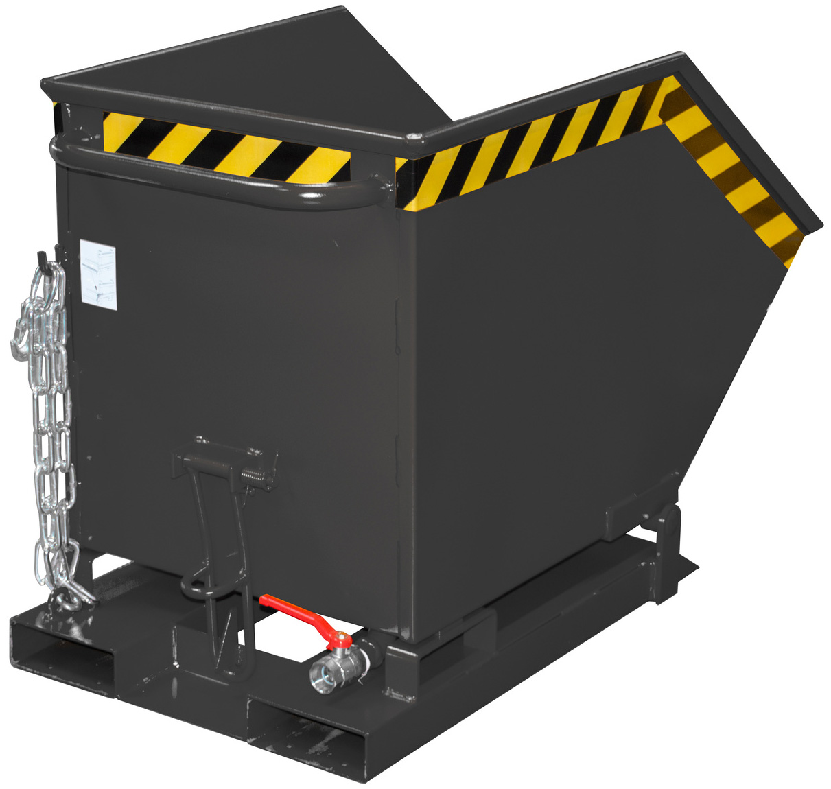 Bauer Muldenkipper SKK-250 - RAL 7021 Kippmulde 250 Liter für Stapler mit Ablasshahn - Schuttmulde schwarzgrau pulverbeschichtet (BA-4541-08-0000-16) Bild-01