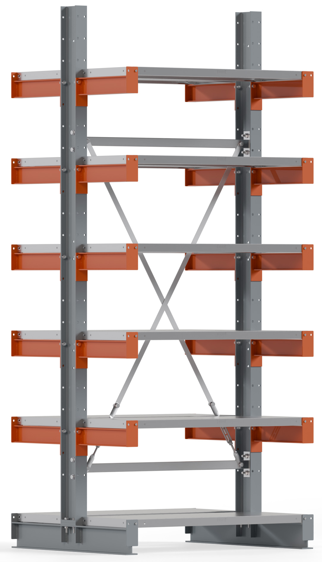 Regalwerk KARL BASIC 2500 Kragarmregal Stahlboden doppelseitig Grundfeld 2500 x 1000 x 400 mm Lagerregal mit Kragarmlast 1100 kg | Ständerlast 2500 kg - 2x6 Ebenen mit Fachböden | Kragarme frei verstellbar (RW-B6-54210-40) Bild-01