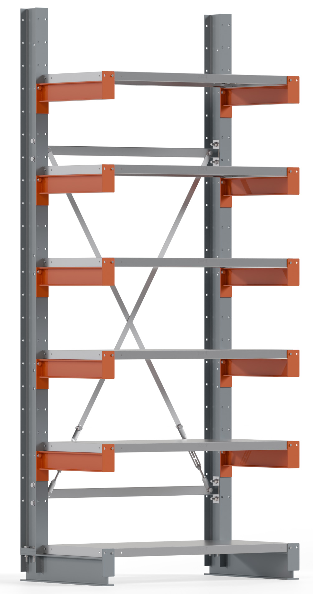 Regalwerk KARL BASIC 2100 Kragarmregal Stahlboden einseitig Grundfeld 2500 x 1000 x 500 mm Lagerregal mit Kragarmlast 870 kg | Ständerlast 2100 kg - 6 Ebenen mit Fachböden | Kragarme frei verstellbar (RW-B6-54200-50) Bild-01