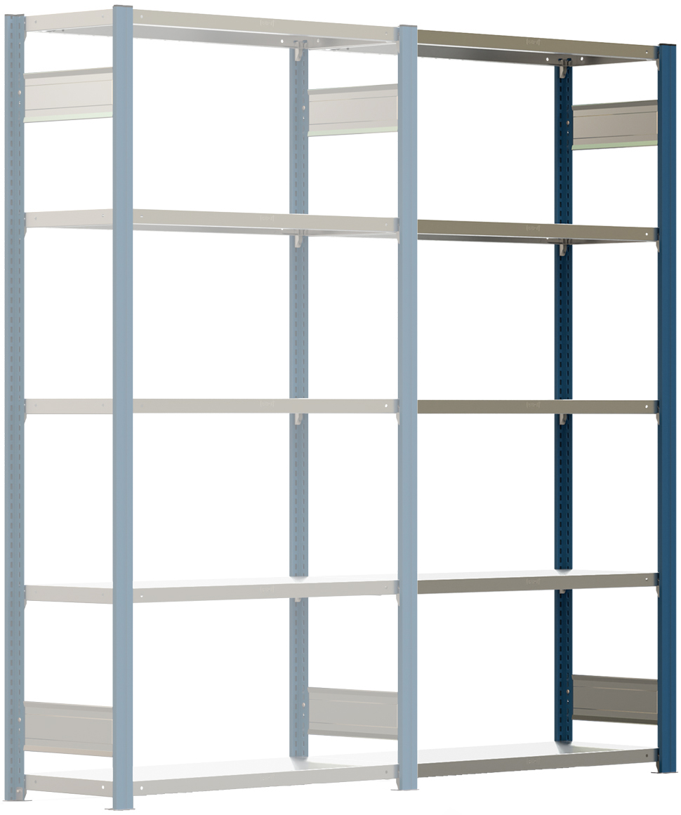 Regalwerk BERT Lagerregal 150|7 Anbaufeld 3000 x 1005 x 400 mm - RAL 5010 Regal mit Kreuzdiagonalen - Fachlast 150 kg - 7 Stahlfachböden verzinkt | Regalrahmen enzianblau pulverbeschichtet (RW-B3-43522-40-EB) Bild-01