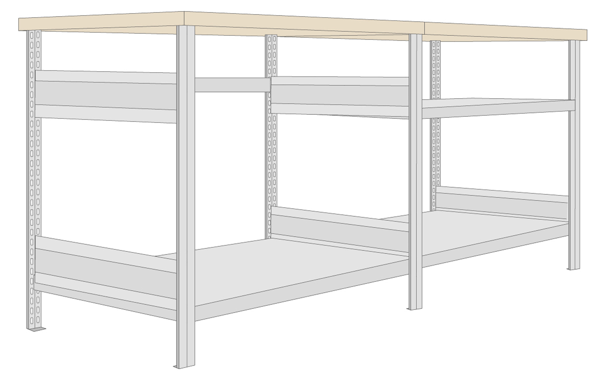 Regalwerk Werktisch Typ 2 - 2100 x 700 x 880 mm