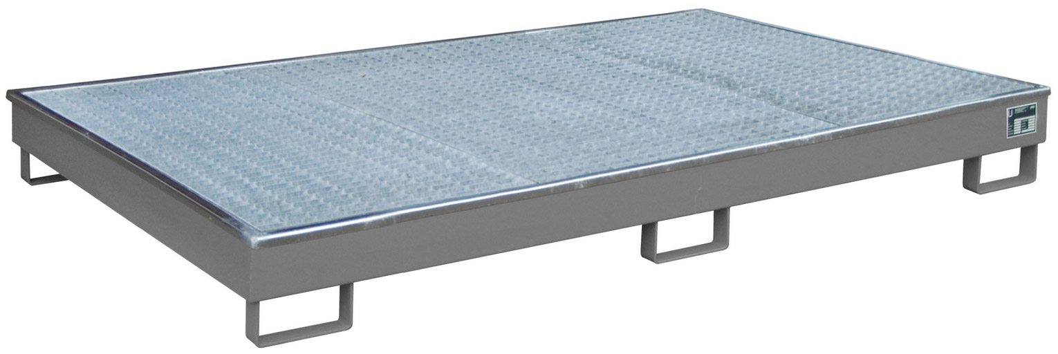 Bauer Regalwanne Stahl RW-GR 2200-1 PE - RAL 7005 Auffangbehälter mit PE-Einsatz und Gitterrost für Regalfeldlänge 2200 mm - Stahlwanne mausgrau pulverbeschichtet mit 240 Liter Auffangvolumen  (BA-4518-62-0000-5) Bild-01