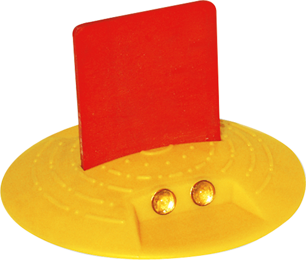 Schake Markierungsknopf Ø 120 mm mit Fähnchen - zwei Reflexlinsen einseitig Kunststoffknopf gelb mit Reflexlinsen - zum Aufkleben (SK-39110F) Bild-01
